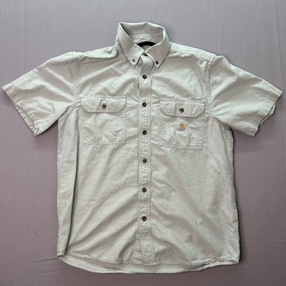 Carhartt Loose Fit Midweight Chambray Short Sleeve Shirt Medium Seafoam 104369